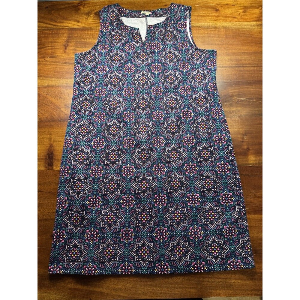 Talbots Women’s Purple Geometric Sleeveless Split V Neck Shift Dress SZ XL